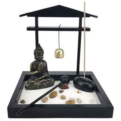 Statue de Bouddha de jardin de sable de bureau, mini plateau de sable de jardin Kit de décoration de bureau