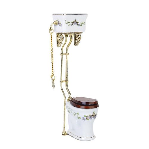 Vintage Victorien Style Salle De Bain Porcelaine Toilette Maison De Poupée Miniature Blanc + Or