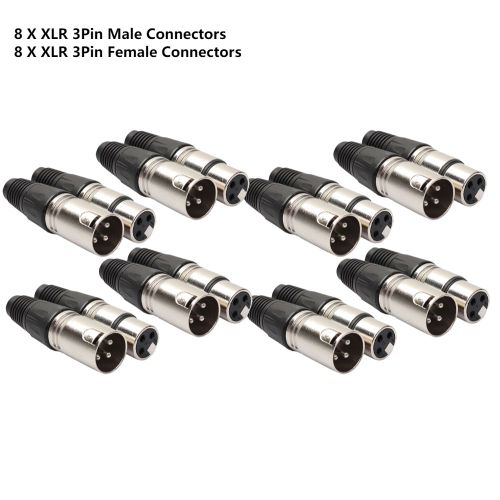 Connecteur XLR Mâle et Femelle à 3 Broches pour Microphone,40 à 8 Pièces,Prise de Direction Audio pour Salle de Bain - Type 16 Pcs