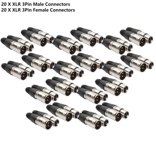 Connecteur XLR Mâle et Femelle à 3 Broches pour Microphone,40 à 8 Pièces,Prise de Direction Audio pour Salle de Bain - Type 40 Pcs