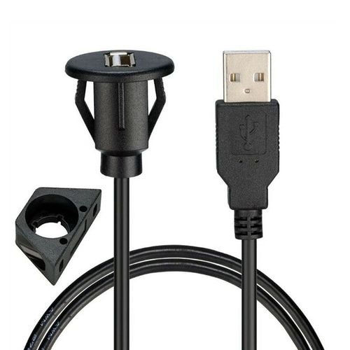 Câble d'extension de données de montage sur panneau encastré avec structure,USB 2.0,mâle à femelle,auto,voiture,camion,bateau,moto,carte Prada,1m,2m - Type black-1m