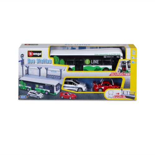 Véhicules Miniatures Die Cast 1/64 Transports Publics - Playset City Bus + Station + 2 Véhicules