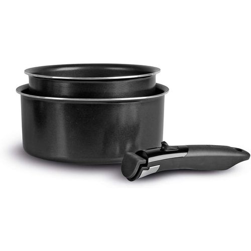 713284, Set De 2 Casseroles Ø16 Et 20cm En Aluminium Anti-Adhérent Avec Poignée Amovible - Tous Feux Sauf Induction, Noir[X49]