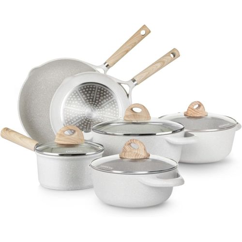 , Belly Cosy Lot De 10 Casseroles Antiadhésive Avec Revêtement Anti-Rayures Et Anti-Abrasion Et Poignée Soft Touch, Crème[X369]