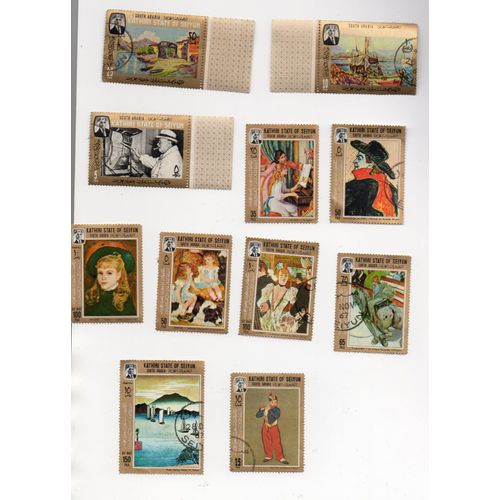 Kathiri State- Lot De 11 Timbres Oblitérés- Tableaux Divers