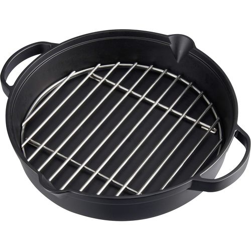 Poêle En Fonte Avec Grille En Acier Inoxydable, Poêle Large Et Ronde Pour Barbecue, Ø 31,6 Cm[X1479]