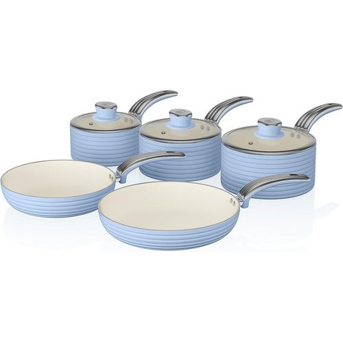 Série De 5 Casseroles Rétro, Aluminium, Bleu, 29.5x47x18 Cm[X1078]