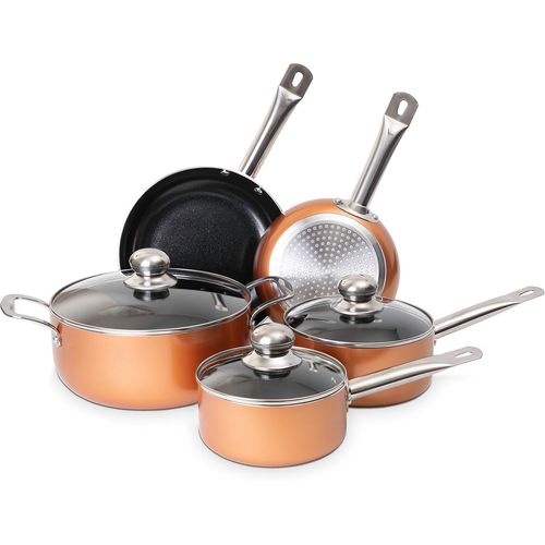 Ensemble De Casseroles Et Poêles Antiadhésives - Plaque À Induction - Batterie De Cuisine 8 Pièces Avec Couvercle - Cuisiner Avec Marmite Et Poêles En Cuivre - Par[X250]