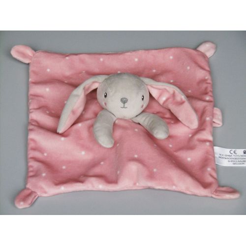 Doudou Lapin Plat Gris Rose Attache Tétine Simba Toys