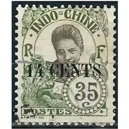 Indochine (Actuel Vietnam), Colonie Française 1919, Beau Timbre Yvert 81, Type Femme Cambodgienne 35c. Vert Olive Et Noir Surchargé "14 Cent", Oblitéré, Tbe. -