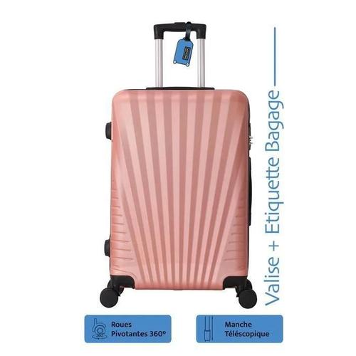 Valise Cabine 55cm ABS Rigide Freeway Rose + Étiquette Bagage Offerte - 4 Roues 360 - 2.5kg - 39L ¿ ADC