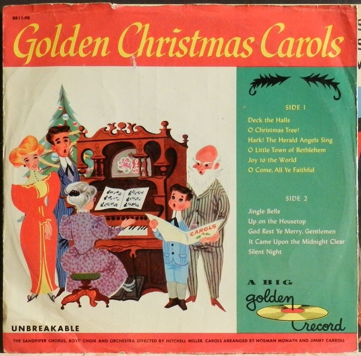 The Sandpiper Chorus With The Boys Choir & Mitch Miller And Orchestra: Golden Christams Carols 33t 25cm Lp Vinyl Jaune Usa