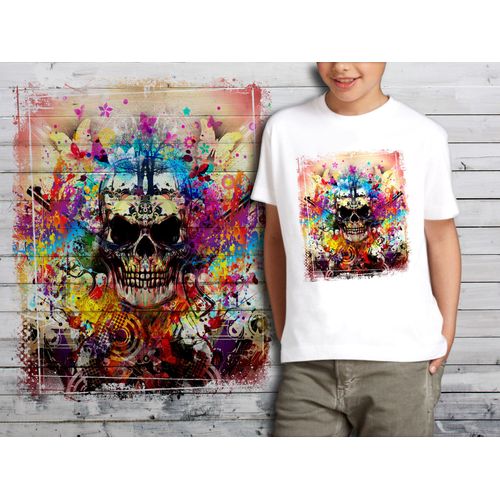 T-Shirt Blanc Enfant Tete De Mort Skull Design 576