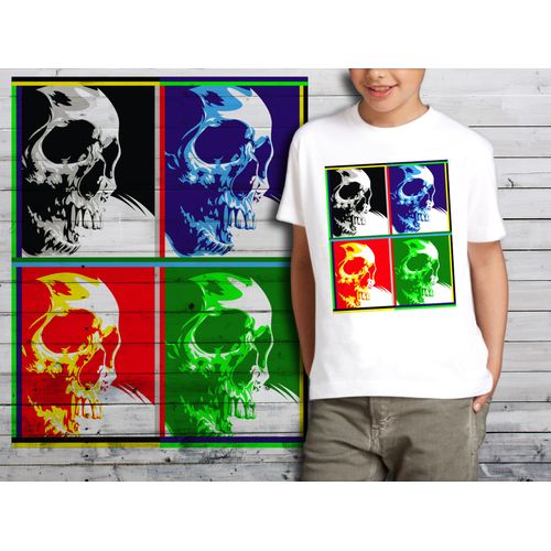 T-Shirt Blanc Enfant Tete De Mort Skull Design 582