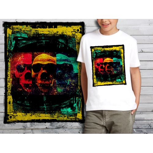 T-Shirt Blanc Enfant Tete De Mort Skull Design 567