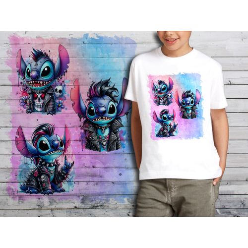 T-Shirt Blanc Enfant Stitch Punk Rock 688