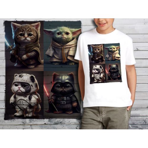 T-Shirt Blanc Enfant Chats Star Wars 700