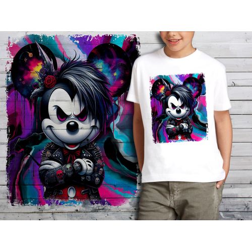 T-Shirt Blanc Enfant Mickey Punk Rock 697