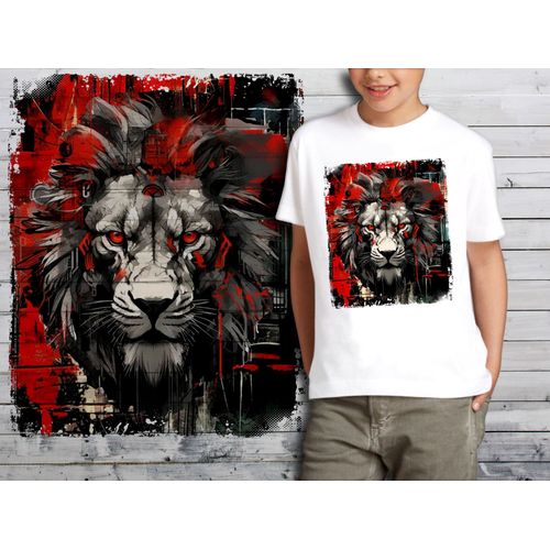 T-Shirt Blanc Enfant Lion Rouge Et Noir 733