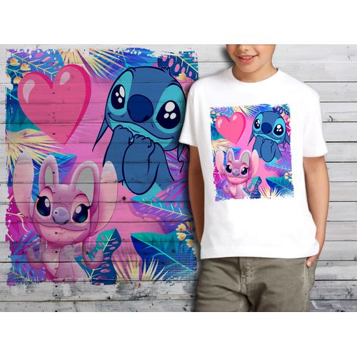 T-Shirt Blanc Enfant Stitch Et Angel Love 738