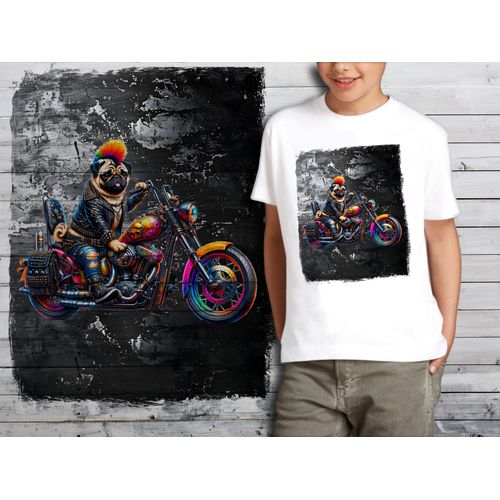 T-Shirt Blanc Enfant Animaux Biker Multi Couleurs Bulldog 746