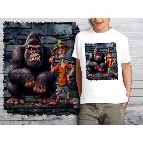 T-Shirt Blanc Enfant Humour Singe Drole Destroy Crazy Monkey 779