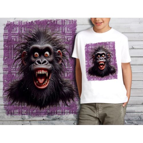 T-Shirt Blanc Enfant Humour Singe Drole Destroy Crazy Monkey 794