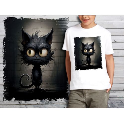 T-Shirt Blanc Enfant Style Burton Chat Dark Halloween Bad Cat 795