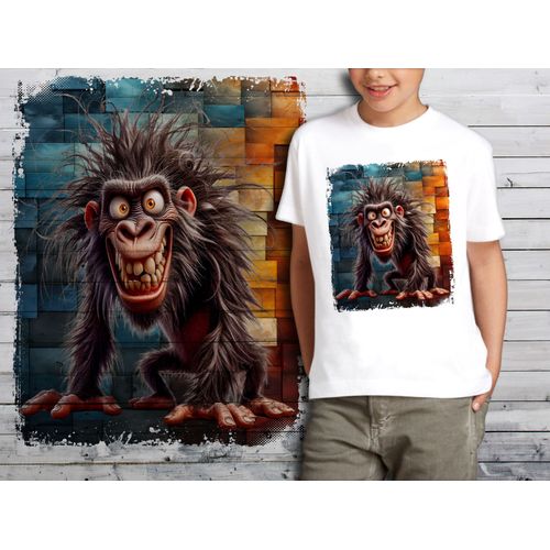 T-Shirt Blanc Enfant Humour Singe Drole Destroy Crazy Monkey 788