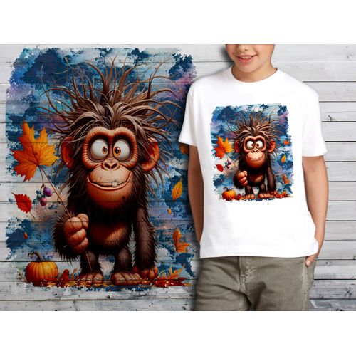 T-Shirt Blanc Enfant Humour Singe Drole Destroy Crazy Monkey 793