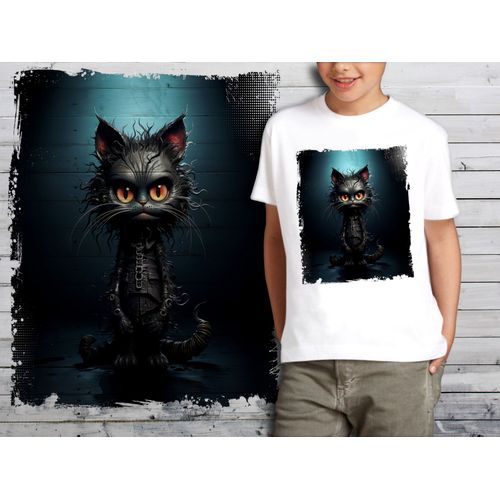T-Shirt Blanc Enfant Style Burton Chat Dark Halloween Bad Cat 797