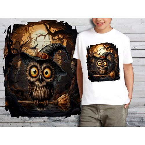 T-Shirt Blanc Enfant Animal Fou Chouette Hibou Halloween 842
