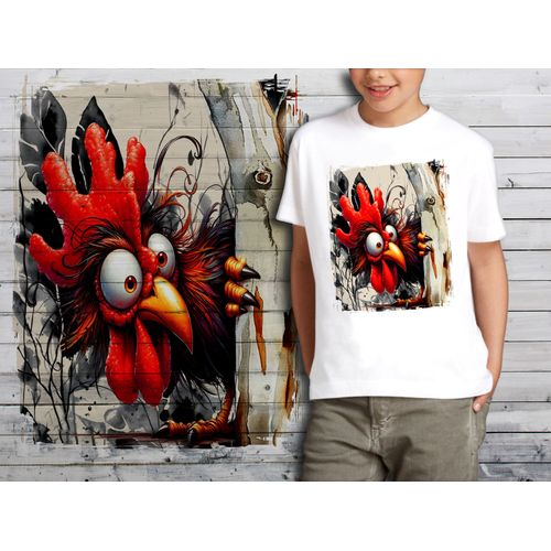 T-Shirt Blanc Enfant Animal Drole Poule Coq 834