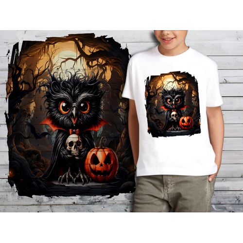 T-Shirt Blanc Enfant Animal Fou Chouette Hibour Halloween 847