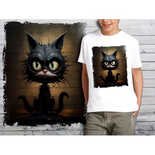 T-Shirt Blanc Enfant Style Burton Chat Dark Halloween Bad Cat 805