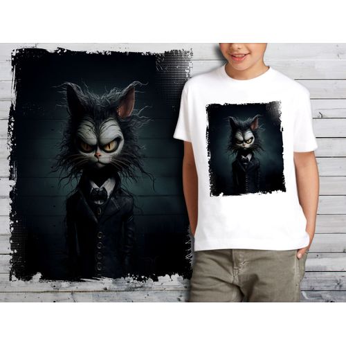 T-Shirt Blanc Enfant Style Burton Chat Dark Halloween Bad Cat 804