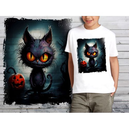 T-Shirt Blanc Enfant Style Burton Chat Dark Halloween Bad Cat 807