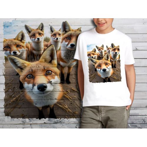 T-Shirt Blanc Enfant Groupe Animaux Renards 857