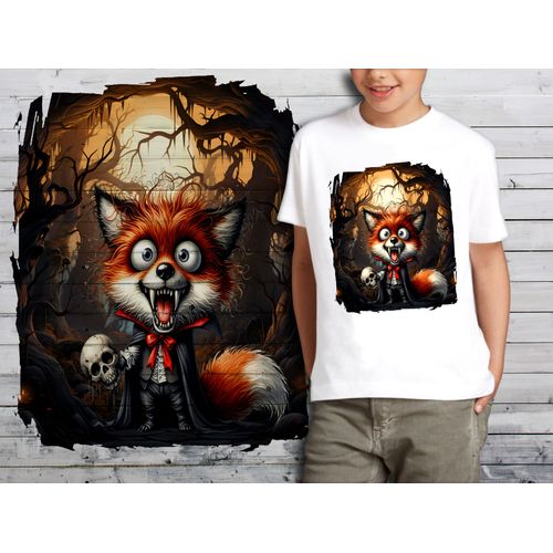 T-Shirt Blanc Enfant Animal Fou Renard Halloween 843