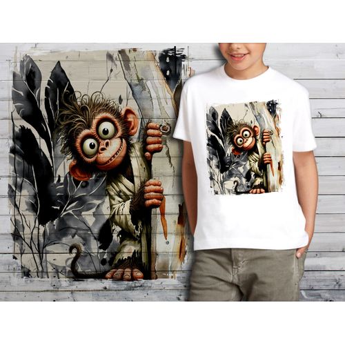 T-Shirt Blanc Enfant Animal Drole Singe 824