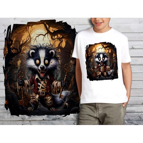 T-Shirt Blanc Enfant Animal Fou Putois Halloween 846