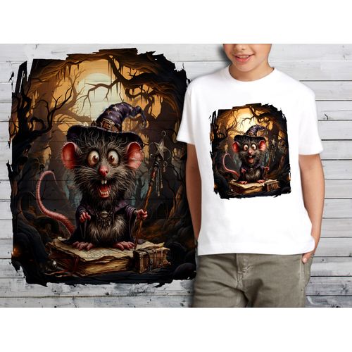 T-Shirt Blanc Enfant Animal Fou Rat Halloween 838
