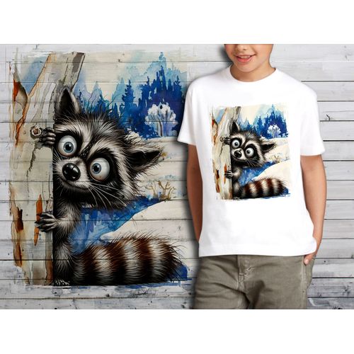 T-Shirt Blanc Enfant Animal Drole Raton Laveur 827