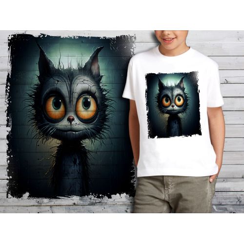 T-Shirt Blanc Enfant Style Burton Chat Dark Halloween Bad Cat 810