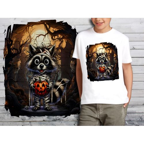 T-Shirt Blanc Enfant Animal Fou Raton Laveur Halloween 840