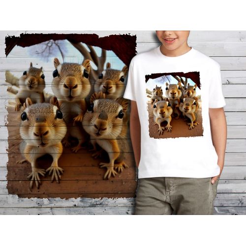 T-Shirt Blanc Enfant Groupe Animaux Ecureuils 860
