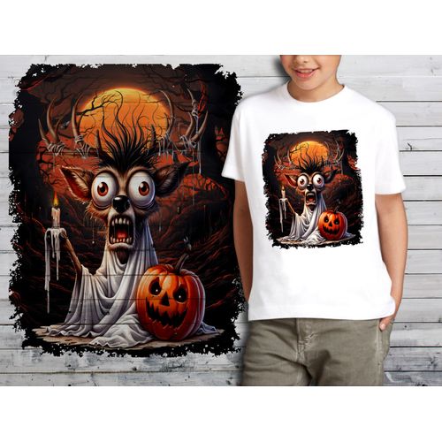 T-Shirt Blanc Enfant Animal Fantome Effraye Halloween Cerf 872