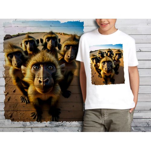 T-Shirt Blanc Enfant Groupe Animaux Singes 869
