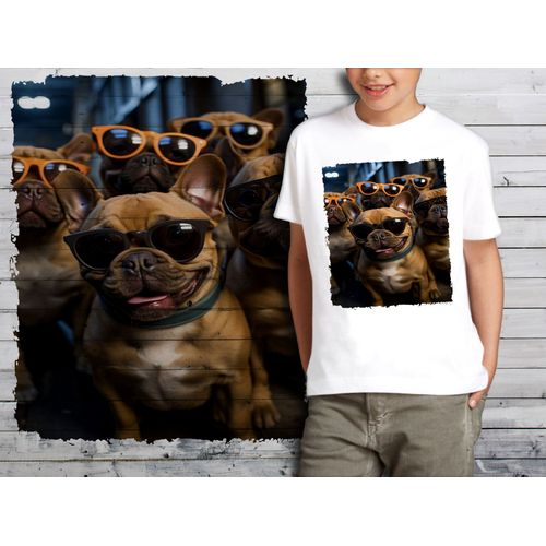 T-Shirt Blanc Enfant Groupe Animaux Chiens Bulldogs 864