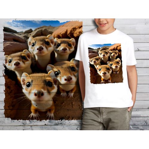 T-Shirt Blanc Enfant Groupe Animaux Fouines 865